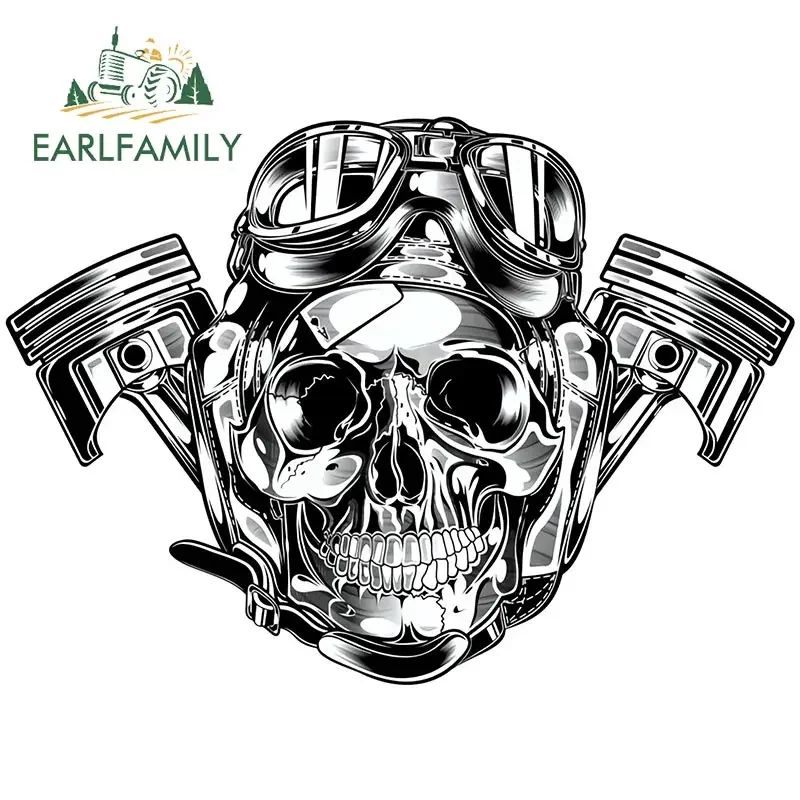 EARLFAMILY Car Stickers for Pilot Skull Vinyl Decal Auto Motorcycle Accessories Funny Skeleton Skull Stickers Car Styling