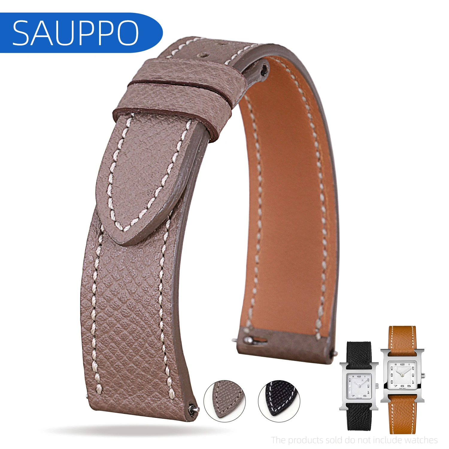 SAUPPO Watch Strap for Hermes Hour HH1.201 H210 H510 H501 Top Layer Leather Belt Suitable 16mm 17mm 20mm Woman Ladies' Watch Str