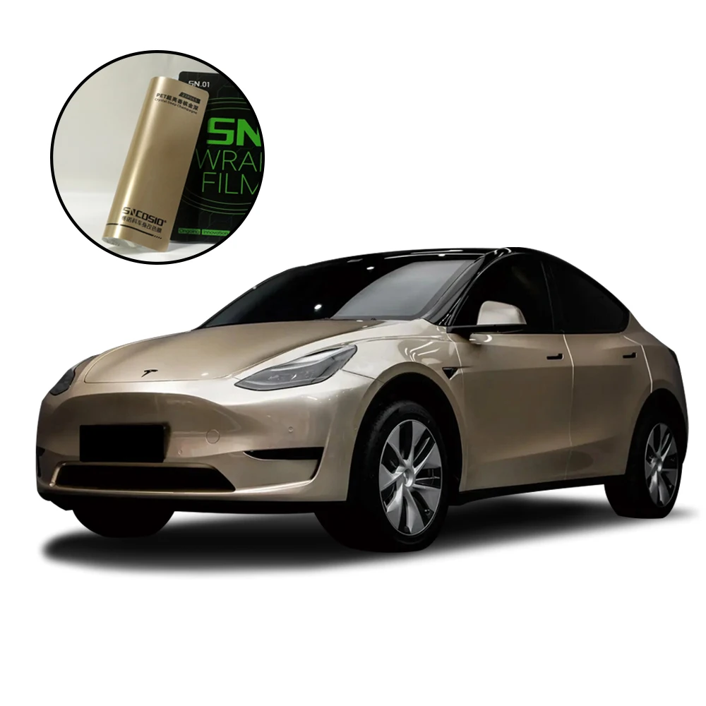 

5-футовая широкая автомобильная пленка, глянцевая металлическая шампанская, золотисто-желтая автомобильная виниловая пленка