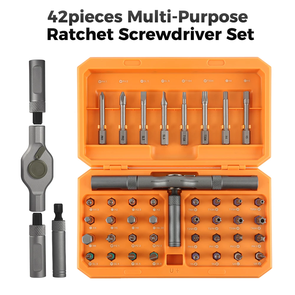 74-in-1 Ratelschroevendraaier Set Afneembare Ratel T-handvat Draagbare Reparatie Tool Kit voor Meubels Computer Fiets Lenzenvloeistof DIY