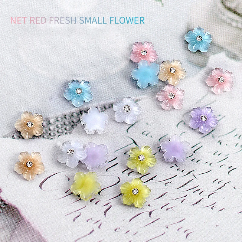 20Pcs Flower 8mm Nail Ornament Colorful Ins Pastoral Style Fresh Flower Nails Art Rhinestones DIY Cartoon Resin Nail Decoration