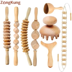 ZONGKUNG-masajeador de terapia de madera para drenaje linfático, rodillo de masaje para esculpir el cuerpo, anticelulítico, Maderoterapia, juegos de Guasha maderoterapia corporal kit completo rodillo de masaje