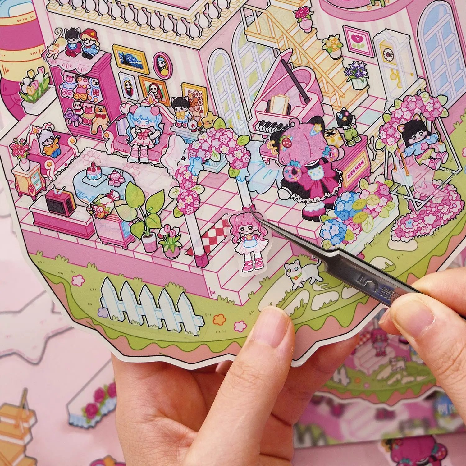 Трехмерные наклейки для ландшафтного дизайна, согревающие сердца, серия Xiaozhu, 2,5D стерео, сцена в кабине, справочник, сделай сам, декоративные наклейки из материала