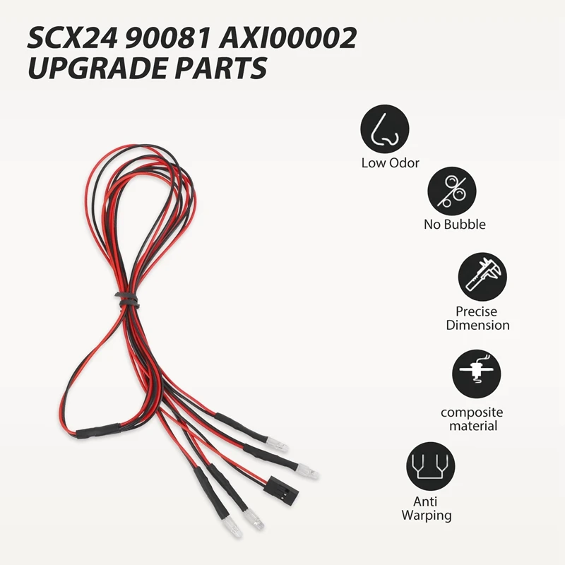 1/24 RC 크롤러 자동차 액시얼 SCX24 90081 AXI00002 용 헤드라이트, 업그레이드 부품, 4 LED 라이트 키트, 2 화이트, 2 레드, 3mm