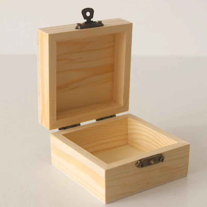 

8×8×4.7cm Plain Natural Wooden Storage Box Gift Box Home Sundries Packing Container