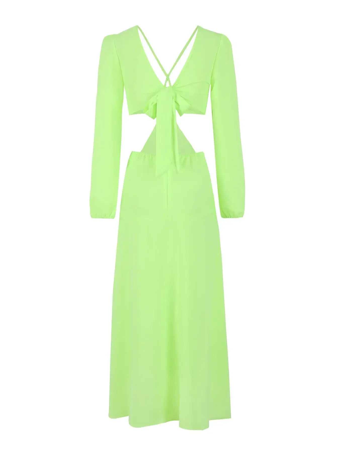 Abito lungo sexy a maniche lunghe da donna nuovo con scollo a V Abito lungo solido Halter Cut-Out Vita scoperta Reggicalze con spacco alto Vacanza