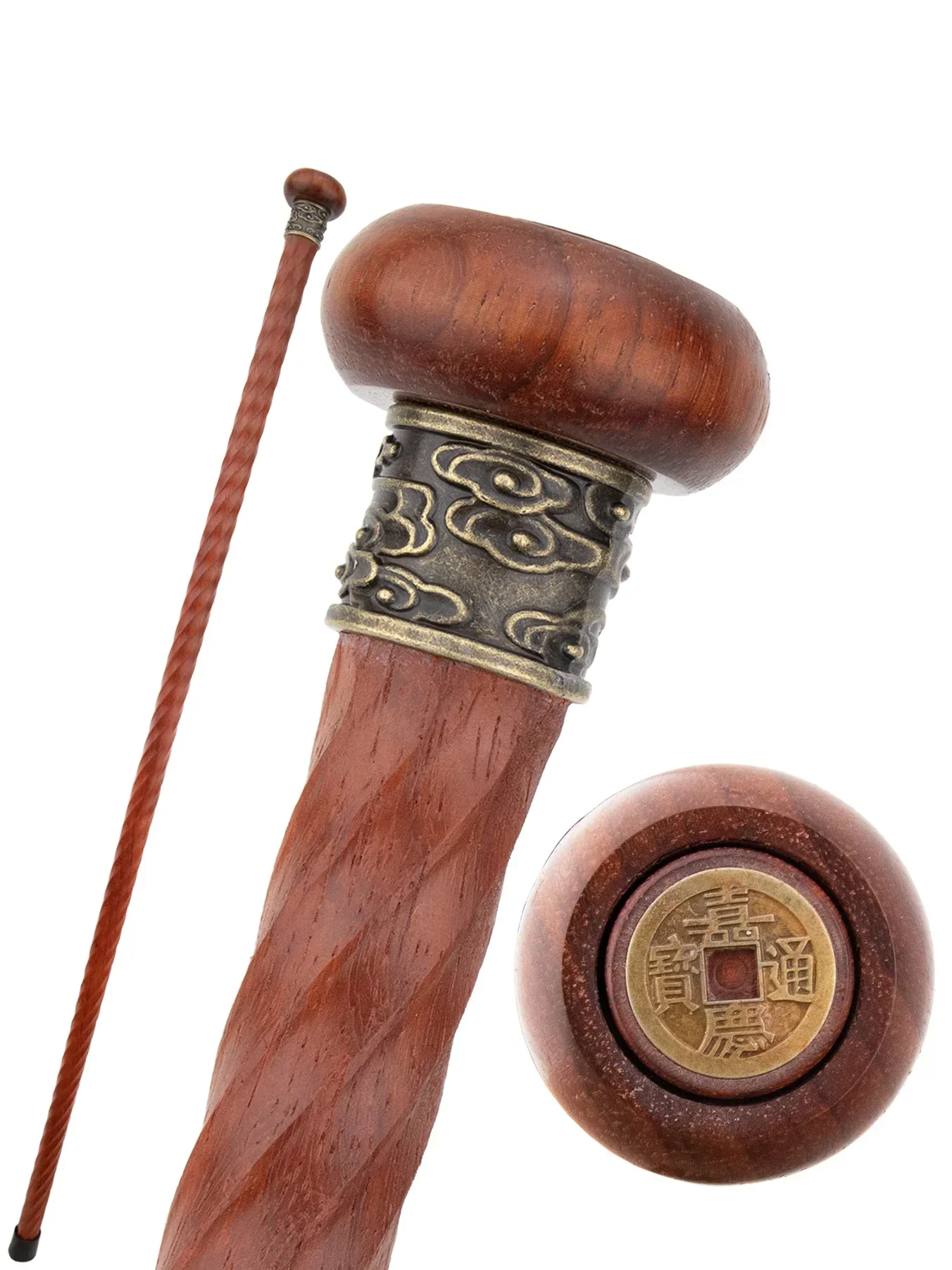 Miedziana, obrotowa, drewniana, tradycyjna laska dekoracyjna, modna, do cosplayu, na imprezy, drewniana laska do chodzenia, steampunkowa i do codziennego użytku, 95 cm — 2
