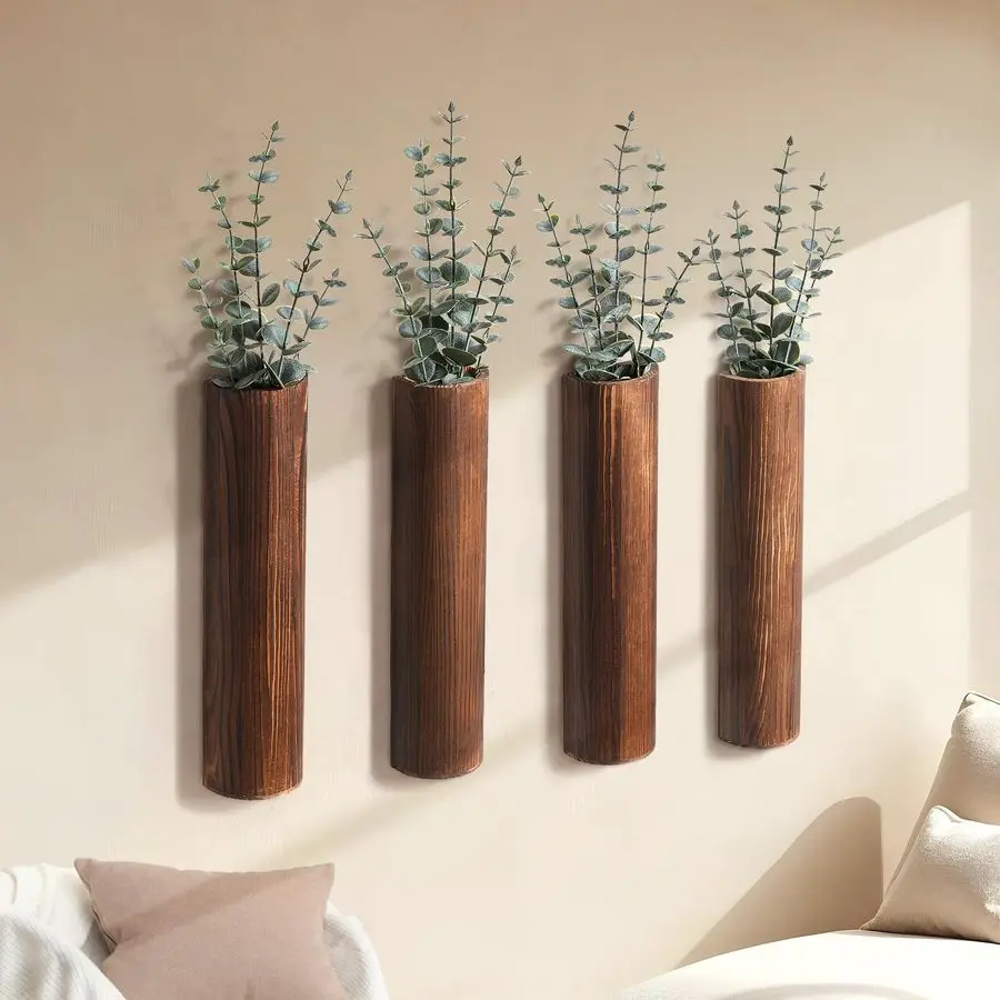 

Настенный кашпо с 20 искусственными ветками эвкалипта, современный декор для гостиной, спальни, ванной комнаты, прихожей, настенная ваза в стиле фермерского дома/бохо