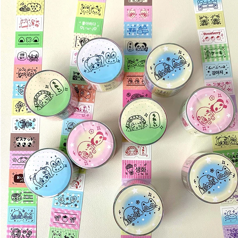 WAKAWAKA Kawaii Label Sticker Tapes Shiny Deco Sticker For Arts Crafts Album Winter Theme Masking Tapes