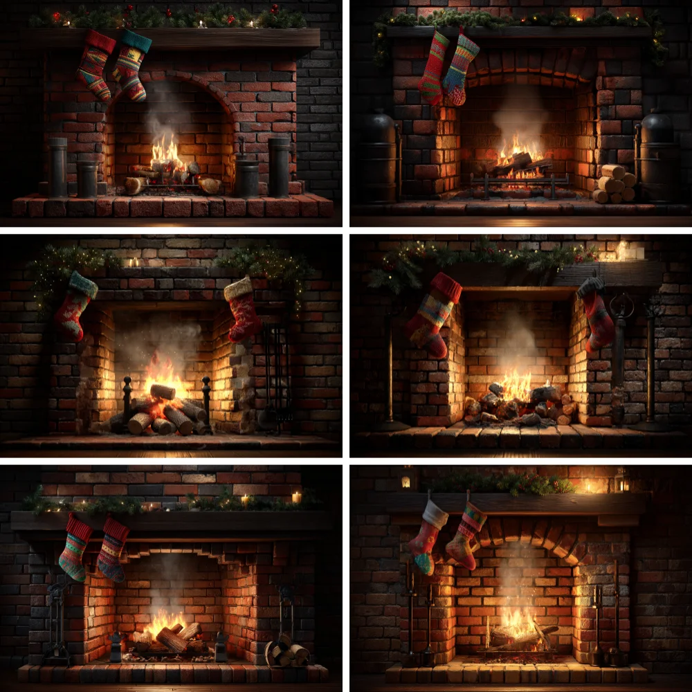 Latar Belakang Perapian Natal untuk Fotografi Perapian yang Sedang Terbakar Natal Tahun Baru Musim Dingin Dekorasi Pesta Keluarga Latar Belakang Studio Foto