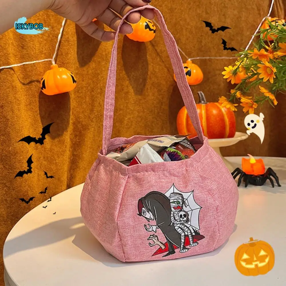 Bolsa portátil divertida para dulces de Halloween, bolsa de nailon con estampado para truco o trato, cubo de almacenamiento, bolsa para regalos, bolso de calabaza, suministros para fiestas