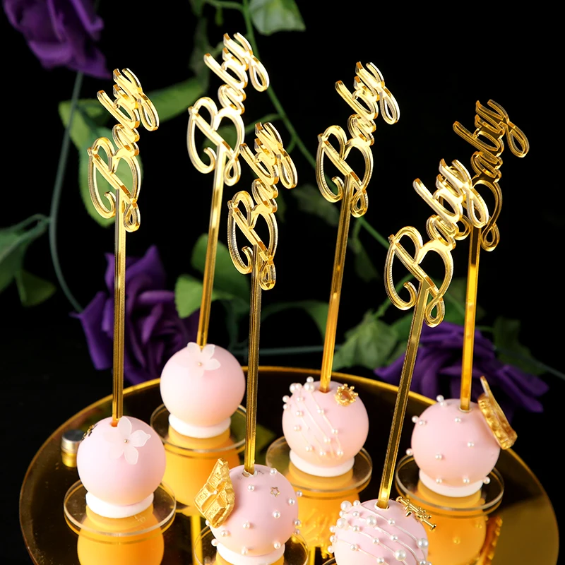 1pc Personalized  Gold Acrylic Cake Pop Sticks Customized Name Lollipop Candy Buffet Treat  Wedding Party Decorations