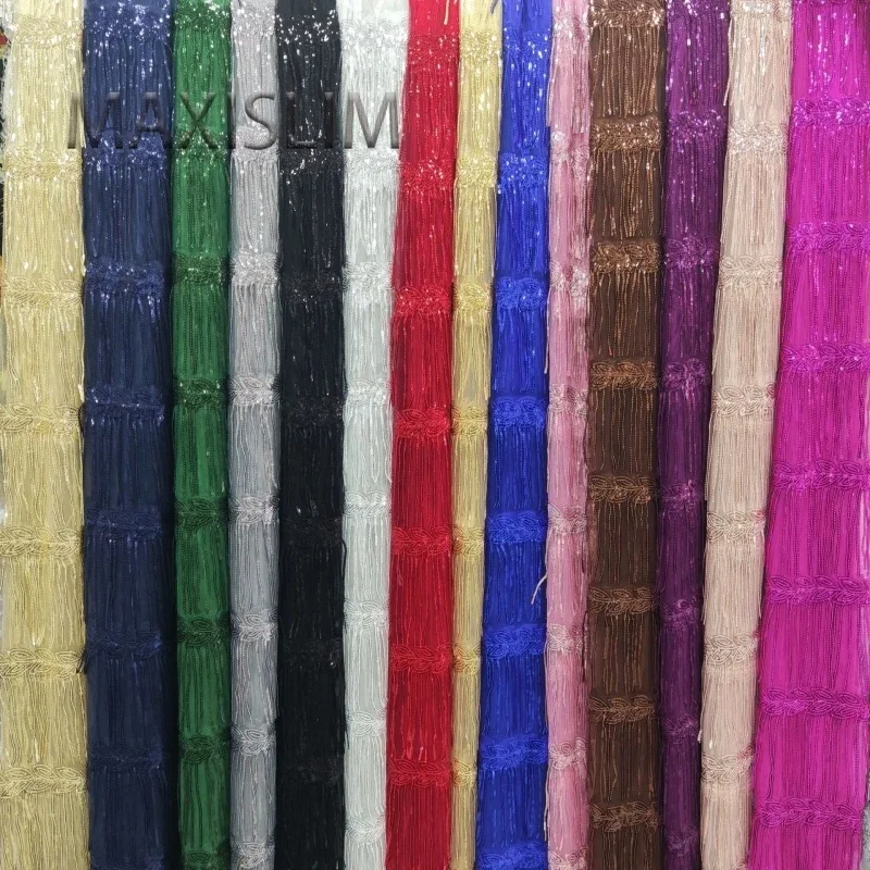 

European and American Style 12 Colors in Stock Long Tassel Mesh Embroidery Sequins Fabric Party Dress Skirt Width 125CM