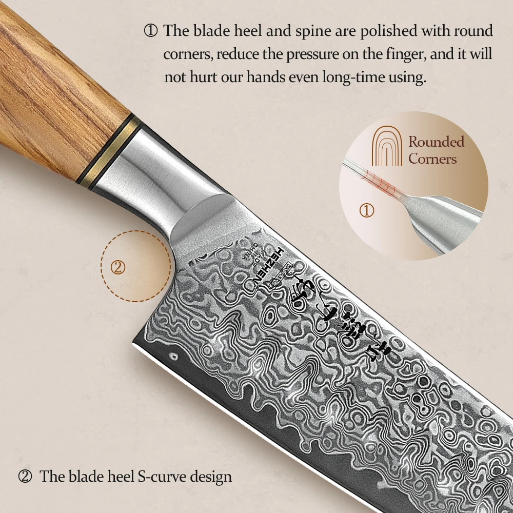 HEZHEN 5.5 Inches Santoku Knife 60±2 HRC Japanese 67 Layers Damascus Steel Vegetable Fruit Knife Beautiful Gift Box Cleaver - view 4