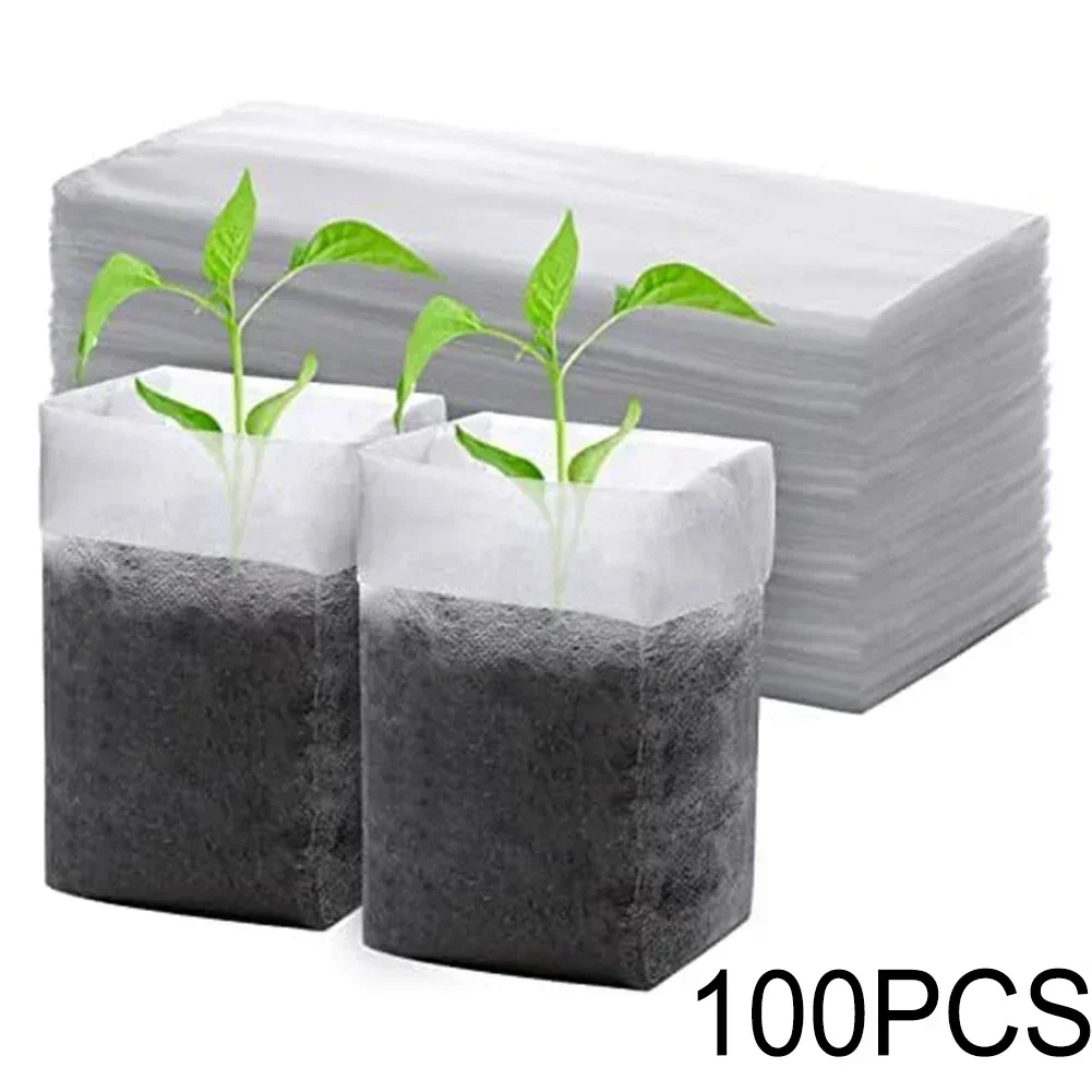 

100Pcs Biodegradable Nursery Bag Plant Grow Bags Non-woven Fabric Se-eds To Sow Flower Pots For Home Garden Accessories Tools