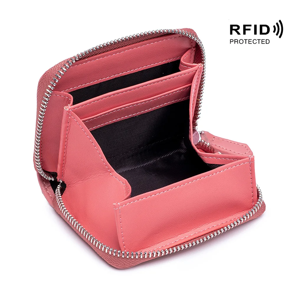 Western RFID Blocking Split Leather Mini Coin Wallet Card Purse for Ladies