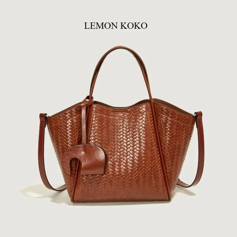 LEMON KOKO Light Luxury Women's Handbag New Bag Design Sense Woven Pattern Handbag Large Capacity Shoulder Messenger Bag