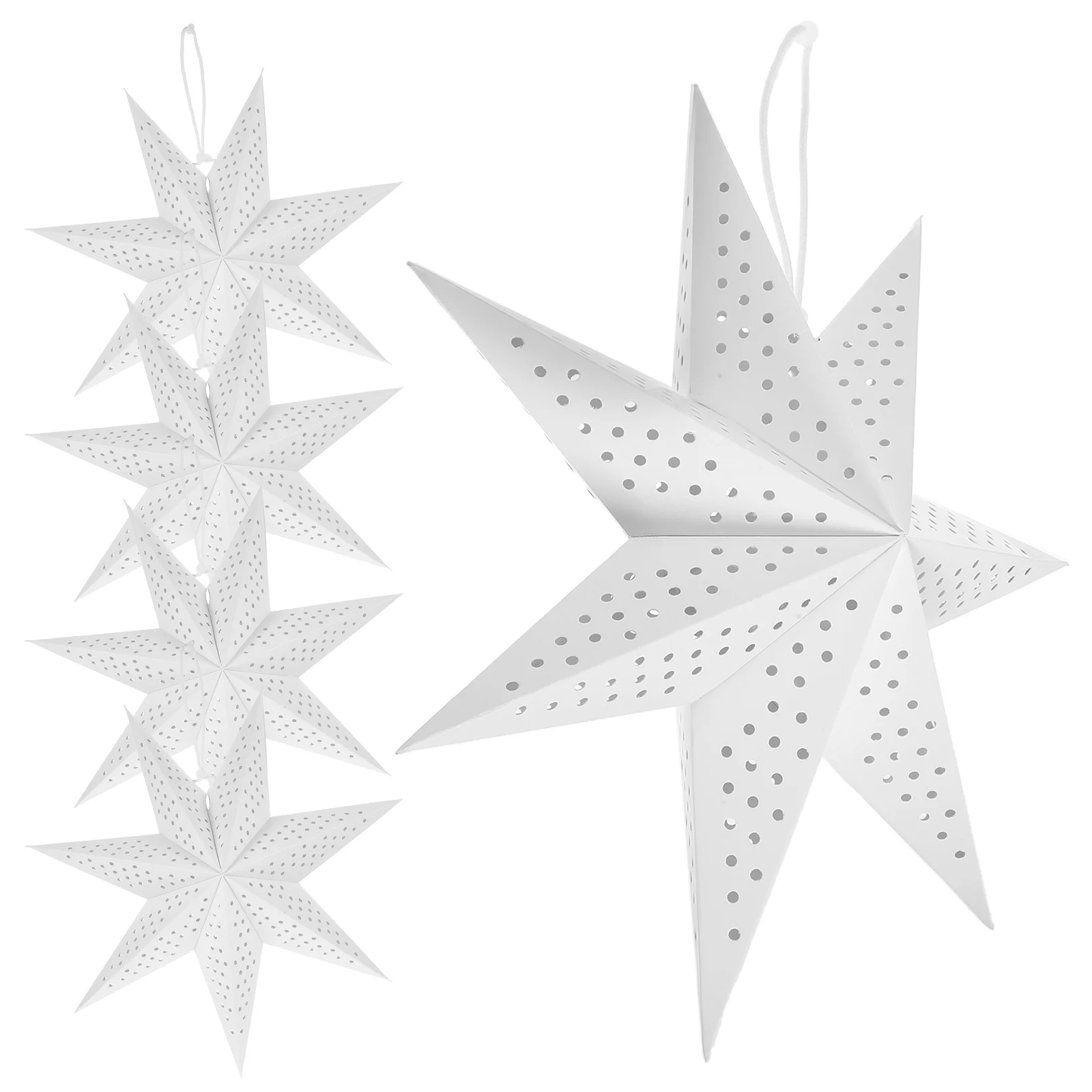 5 ชิ้น Light up Hollow Out Star ตกแต่งโคมไฟกระดาษตกแต่ง 3d ดาวโคมระย้าสีขาว