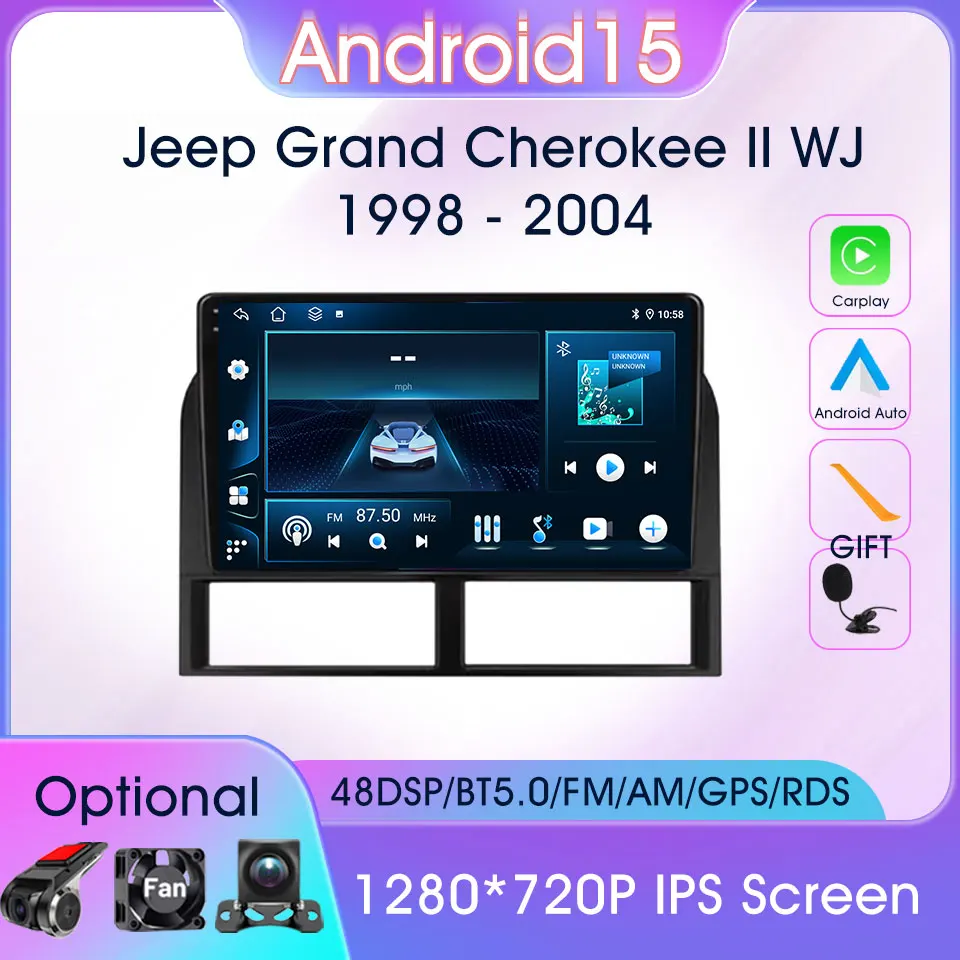 

Carplay Android Auto Multimedia Video Player For Jeep Grand Cherokee II WJ 1998-2004 GPS Navigation 2 Din Android 15 Car Radio