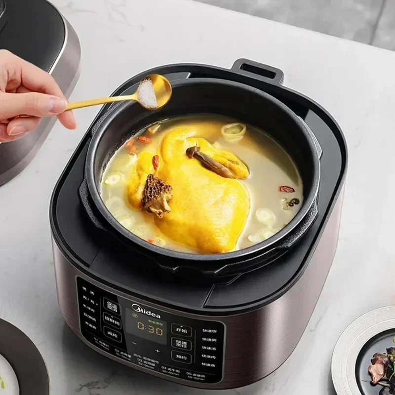 ميديا 6L قدر الضغط سلسلة منخفضة الملح وعاء طبخ الأرز الذكي 2 الأواني الداخلية قدر الضغط الكهربائي المطبخ متعدد الطباخ 220 فولت