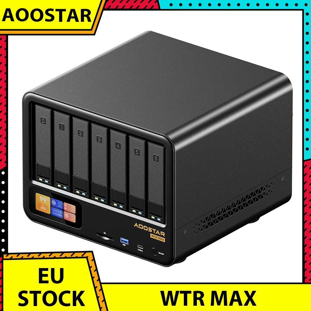 AOOSTAR WTR MAX Mini PC Barebone de 11 Bahías (Sin RAM, Sin SSD), Pantalla Secundaria, AMD R7 Pro 8845HS 8 Núcleos Máx. 5.1GHz, HDMI+DP+USB4 Triple Pantalla, 2*2.5G LAN, 2* INTEL X710 10G LAN, 3*USB3.2, 1*Oculink, 1*SD Card, 1*Type-C, 1*Audio