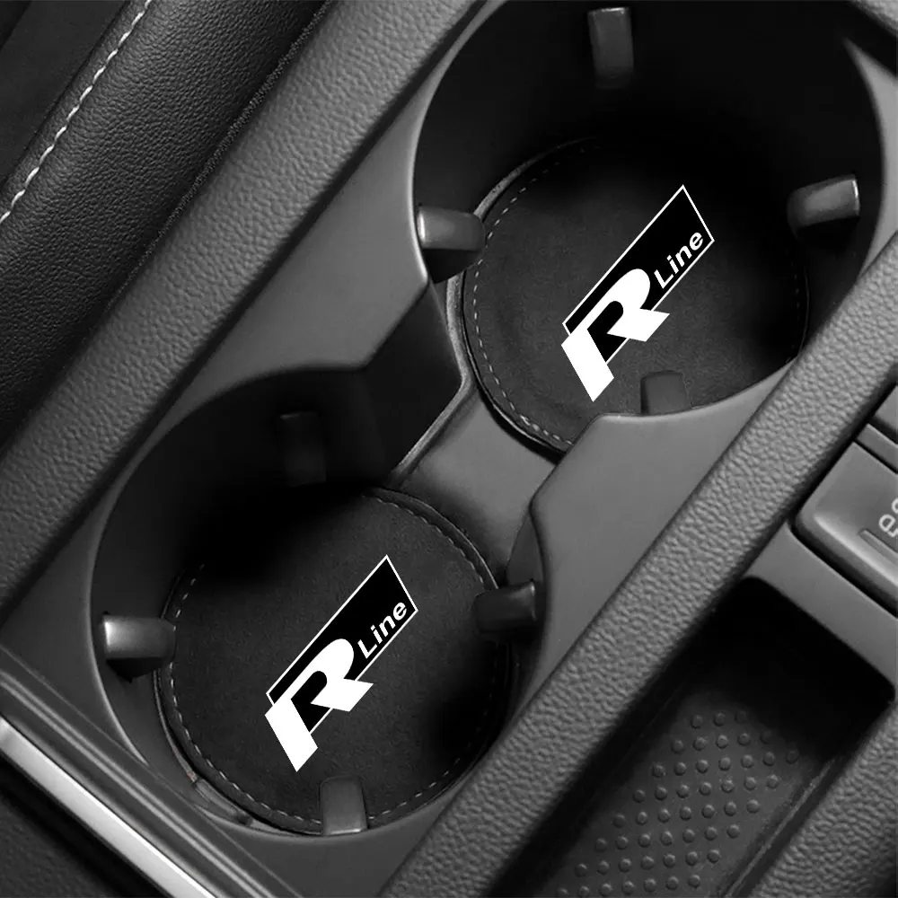 2pcs Car Badge Water Cup Non-slip Pads Anti Slip Coaster for Volkswagen VW RLINE Passat Golf Jetta Tiguan Scirocco Polo Beetle