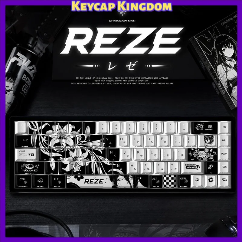 NEW Reze 5.0 Anime Keycaps Chainsaw Man Themed Mechanical Keyboard PBT Custom Cute Keycaps PC Gaming Keyboard Accessories Gift