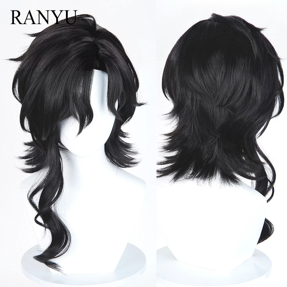 

Черные короткие волнистые синтетические парики, средняя часть, аниме-игра, косплей, пушистый термостойкий парик для повседневной вечеринки