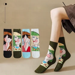 Spring Autumn Picasso Style Face Collection Trend Middle Tube Socks Women Personality Design Fashionable Funny Socks Unisex