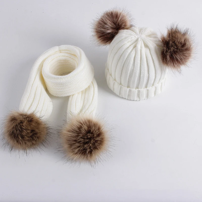 Dames Winter Sjaal 2023 Bont Pompom Sjaals Dikke Warme Hoofdband Dame Sjaals Wraps Deken Vrouwelijke Muts Sjaal Set Accessoires Nieuw