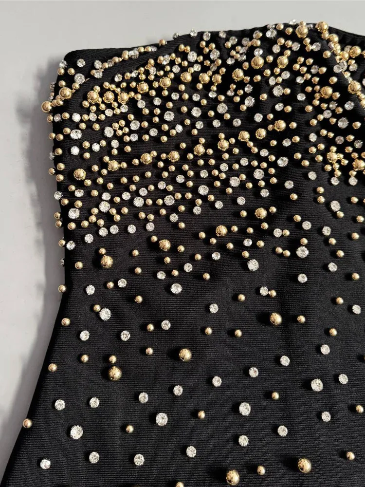 Ele Long Sve Evening Dr con punzón, vestido drapeado con cuentas y tirantes adornados para aniversario de boda Par