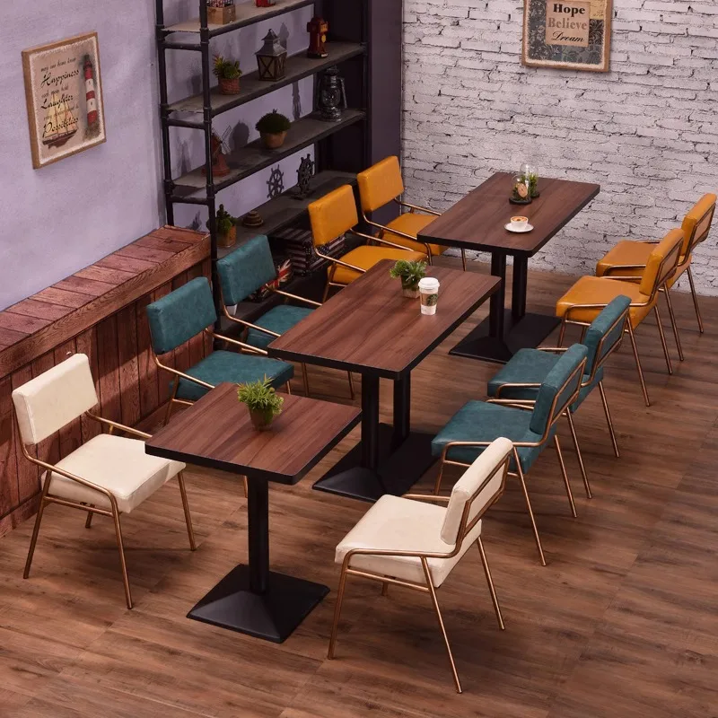 Simple dessert milk tea shop dining table and chairs wrought iron coffee western restaurant cold drink shop negotiation backrest