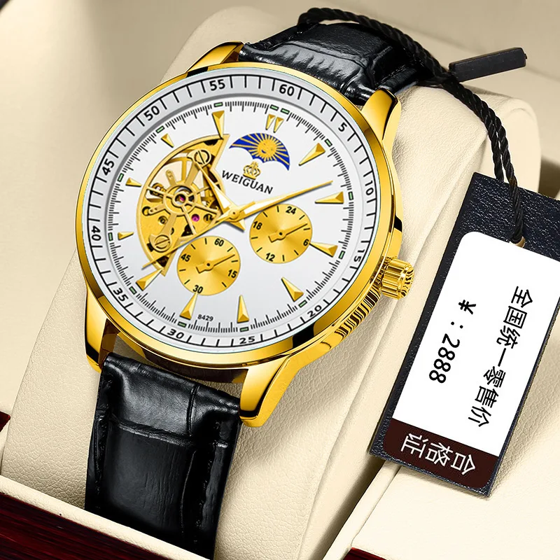 

Мужские автоматические механические часы со скелетонизированным турбийоном, люминесцентный кожаный ремешок из нержавеющей стали, модная новая модель 2025 года, Relojes