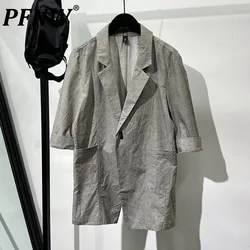 PFNW Niche Style Men's Suits Casual Worn-out Washing Buttom Tops Loose Long Sleeve Solid Color Male Suitjacket New Summer 12C308