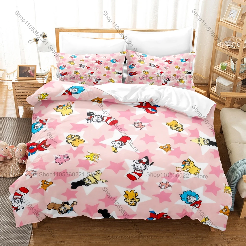 Cool Cat In The Hat Themed Duvet Cover + 2 Pillowcases Funny Hat Cat Graphic Bedding Set Cute Home Dorm Decoration for Collector