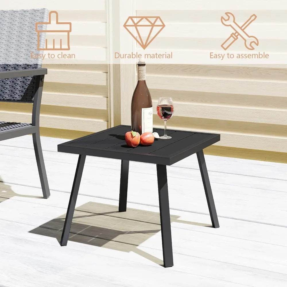 Small Metal Outdoor Coffee Side Table for Outside Patio, Square, Black