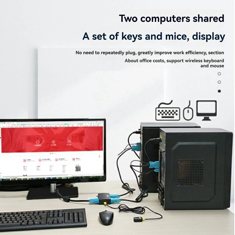 

VGA KVM Switch 2-Port VGA KVM Switch Two-in-One-Out with Desktop Controller Shared Set of Keyboard, Mouse and Monitor