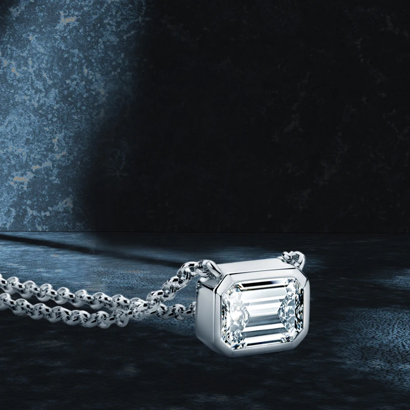 14k Gold Plated 1.0CT Emerald Cut D Color Moissanite Pendant Necklace 925 Soild Silver Adjustable Chain for Women Jewelry Gift