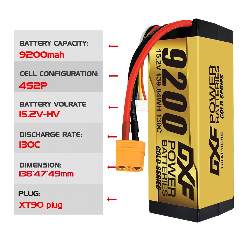 DXF-carcasa rígida con enchufe XT90 EC5 para coche de control remoto, 4S, 14,8 V, 15,2 V, 5200mah, 6200mah, 6500mah, 7000mah, 8000mah, 8400mah,