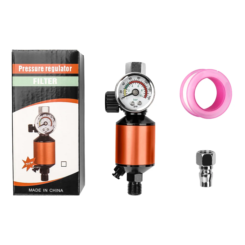 Integral Air Regulator With Air Filter In-line Heavy Duty Air Pressure Regulator Kit For Spray Guns And Pneumatic Tools(1/4 NPT)