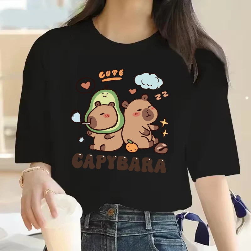 

T-shirt Short Sleeve Capibaras Girls Women's Clothing Female New in Cute Cartoon Capybara Print Aesthetic Clothes