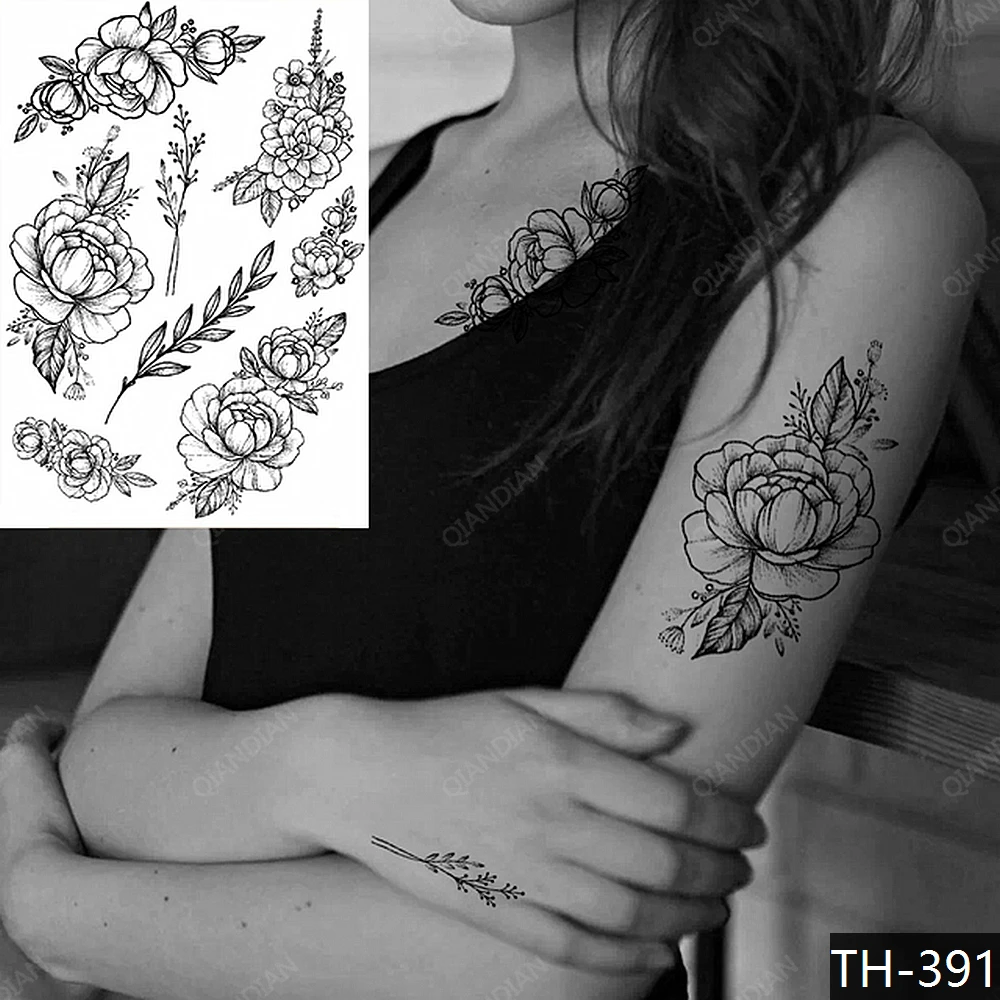 Le Tatuaggi Temporanei in Nero con Fiori di Rosa: La Scelta Perfetta per un Look Sensuale e Duraturo
