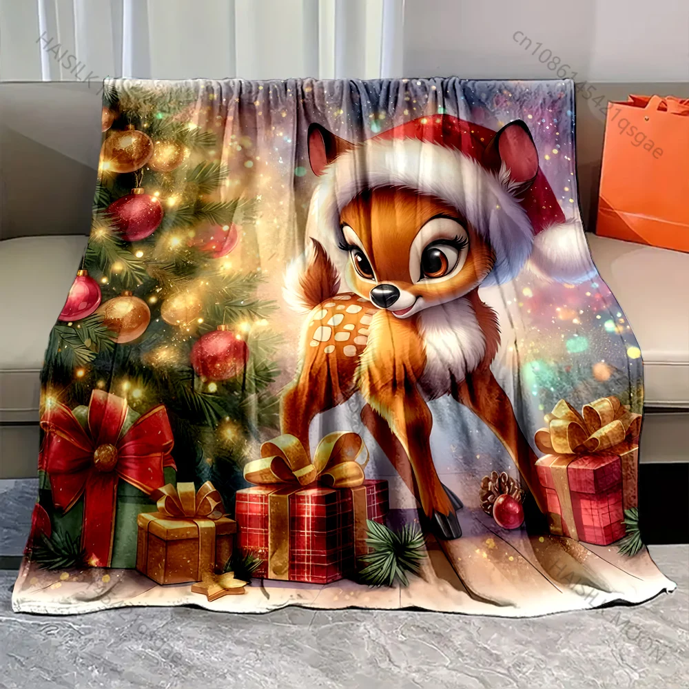 Festive Deer with Christmas Tree Pattern Blanket Flannel Material Soft Warm for All Seasons, Home Outdoor Camping Picnics RV