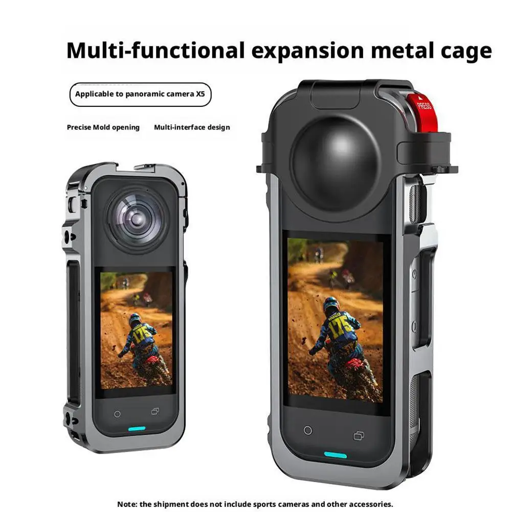 Metal Cage With Silicone Lens Cover For Insta360 X5 Camera Mount Bracket With Cold Shoe Horizontal/Vertical Shooting Rig - Image 5