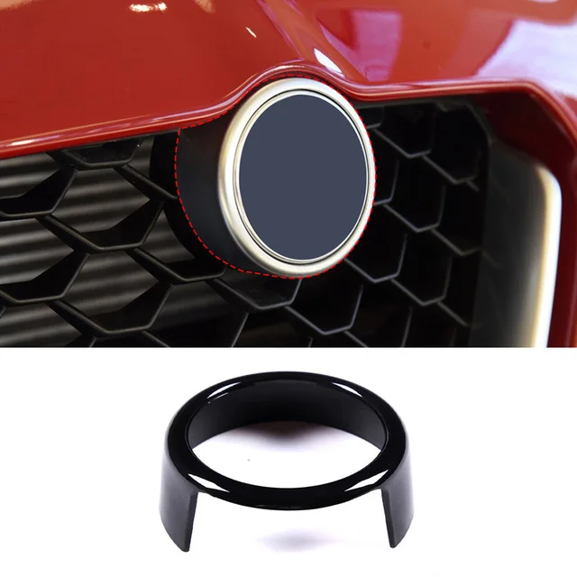 Black Front Grille V-Shape Logo Ring Trim For Alfa Romeo Stelvio 2017-2024 – Easy Install, Bold Look
