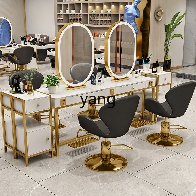 CX Barber Shop meja rias kabinet terintegrasi dengan pencahayaan dua sisi cermin untuk Salon rambut