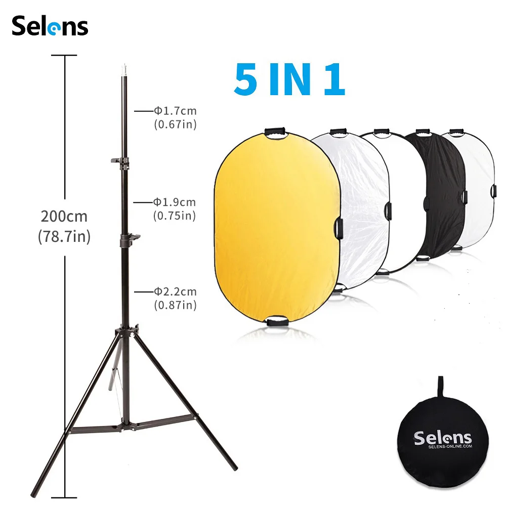 Selens Multi-function 5 in 1 Reflector  T-bracket oval Reflector Holder Tripod Support Photo Studio Kits Photography Accessories