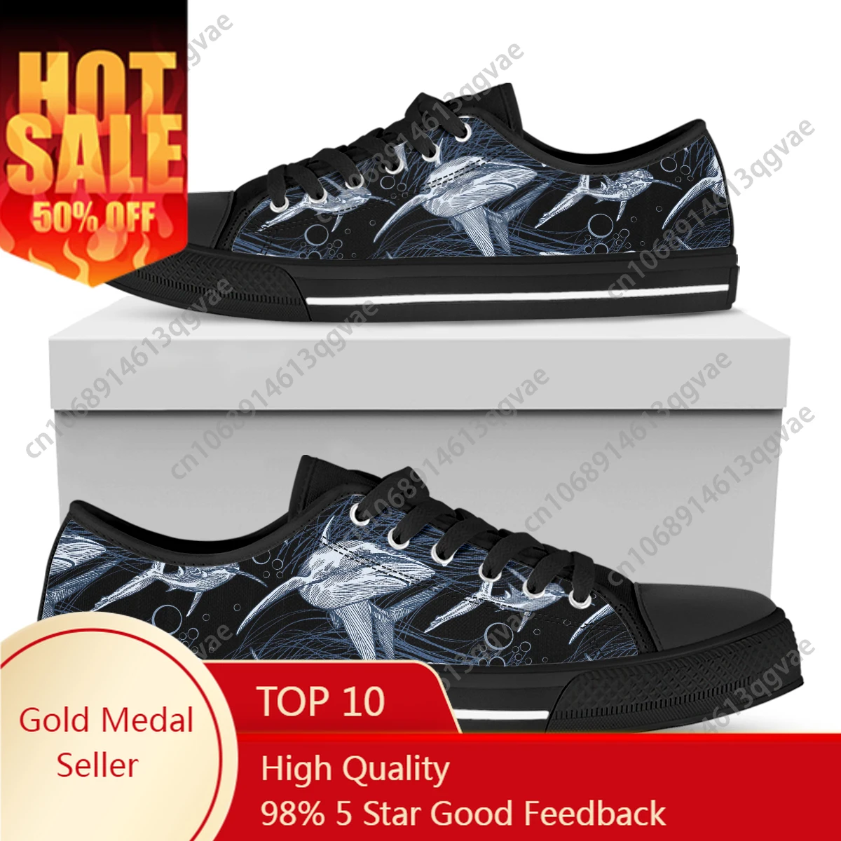 

Shark in The Dark Printed Low Top Sneakers Mens Womens Teenager High Quality Canvas Sneaker Couple Custom Personalized Shoe