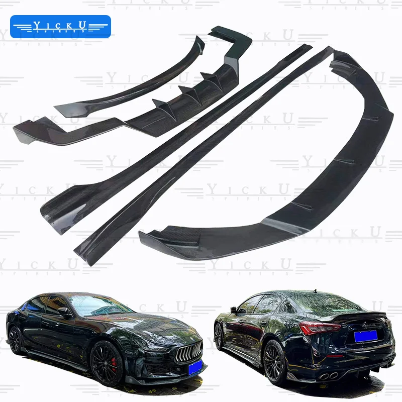 

High Quality 3D Carbon Fiber Front Lip Side Skirt and Rear Lip Spoiler 14-23 Models Suitable for Maserati Ghibli