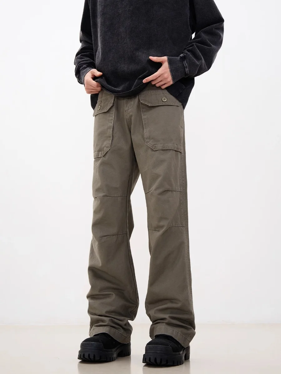 

Новые летние мужские повседневные брюки в американском стиле ретро, плиссированные расклешенные брюки с несколькими карманами, рабочая одежда, молодежные длинные брюки CleanFit